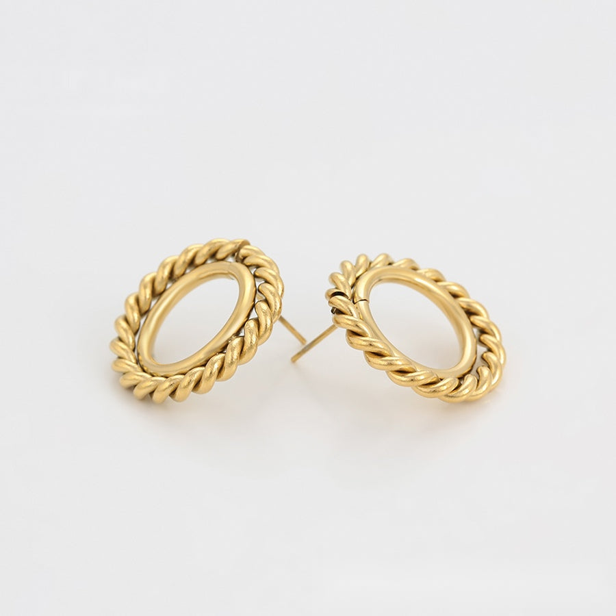 Gold Twisted Oval Stud Earrings