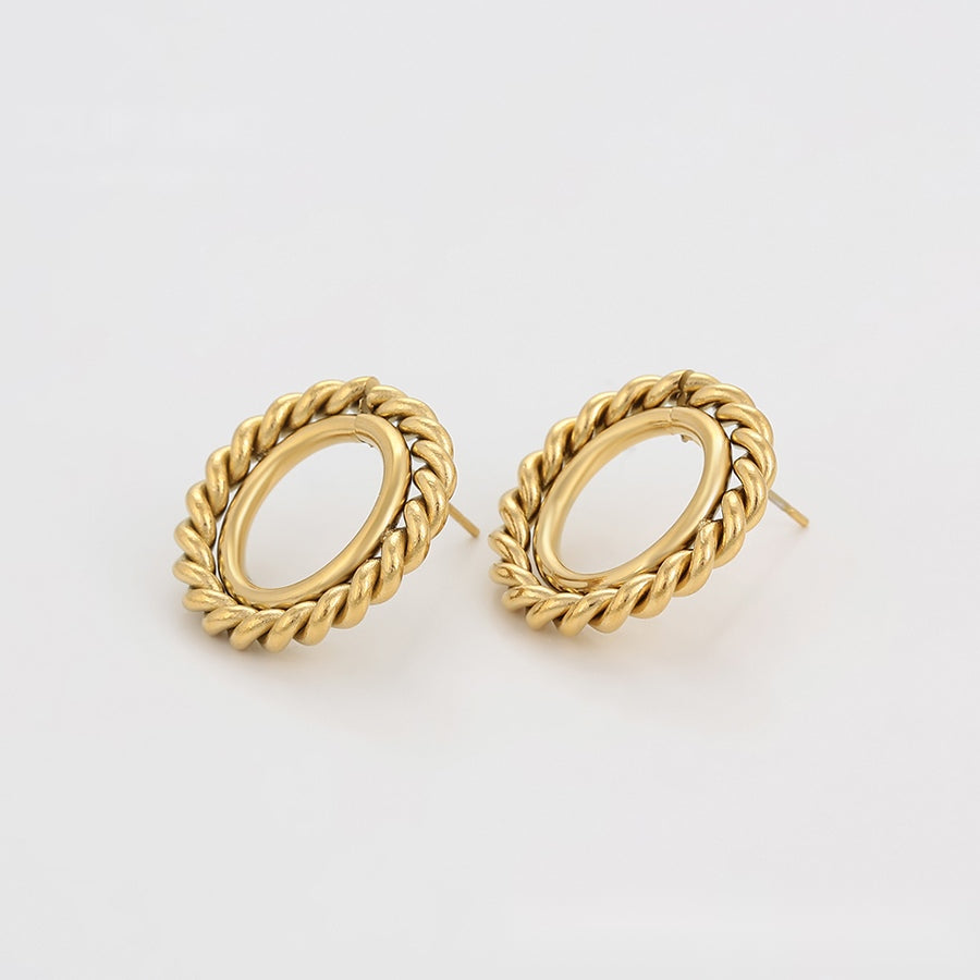 Gold Twisted Oval Stud Earrings