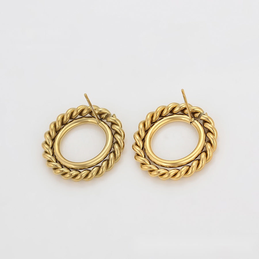 Gold Twisted Oval Stud Earrings