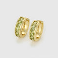 Gold Huggie Hoop Earrings with Green Stones