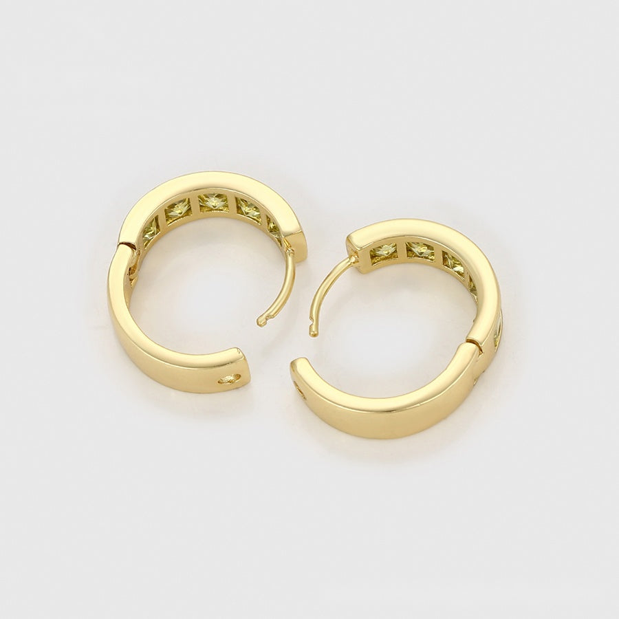 Gold Huggie Hoop Earrings with Green Stones