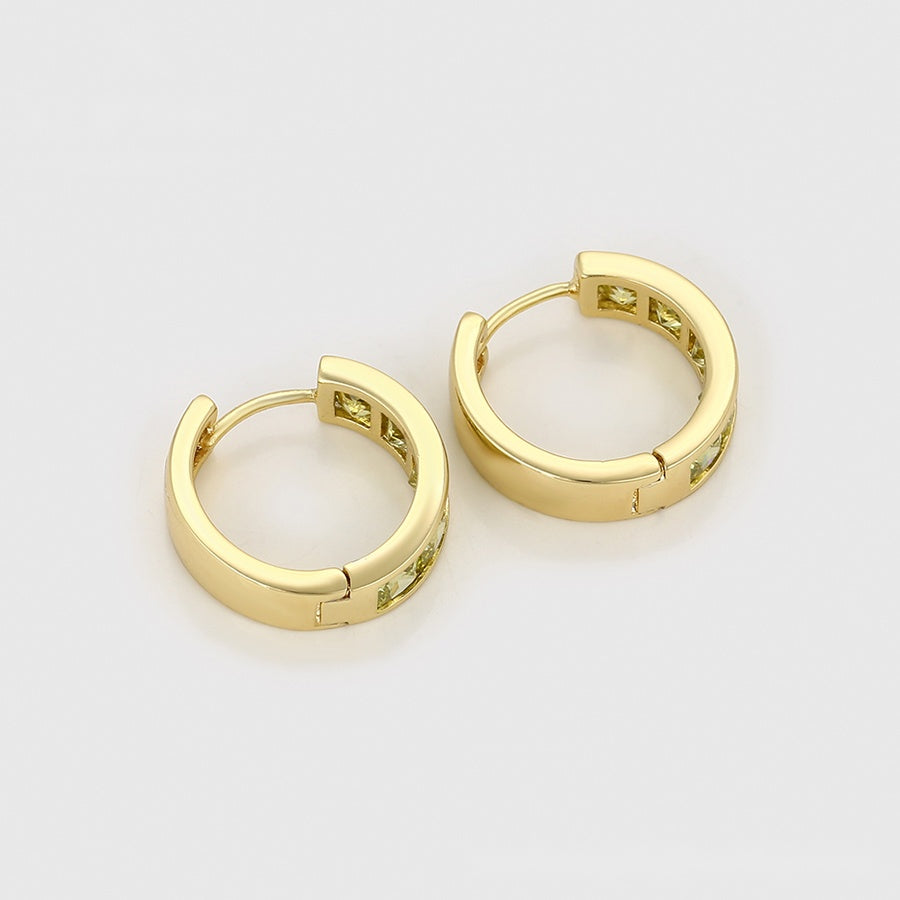 Gold Huggie Hoop Earrings with Green Stones