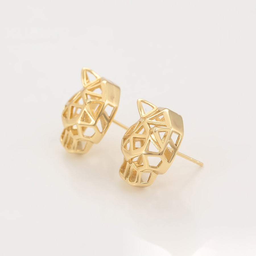 Gold Geometric Panther Stud Earrings