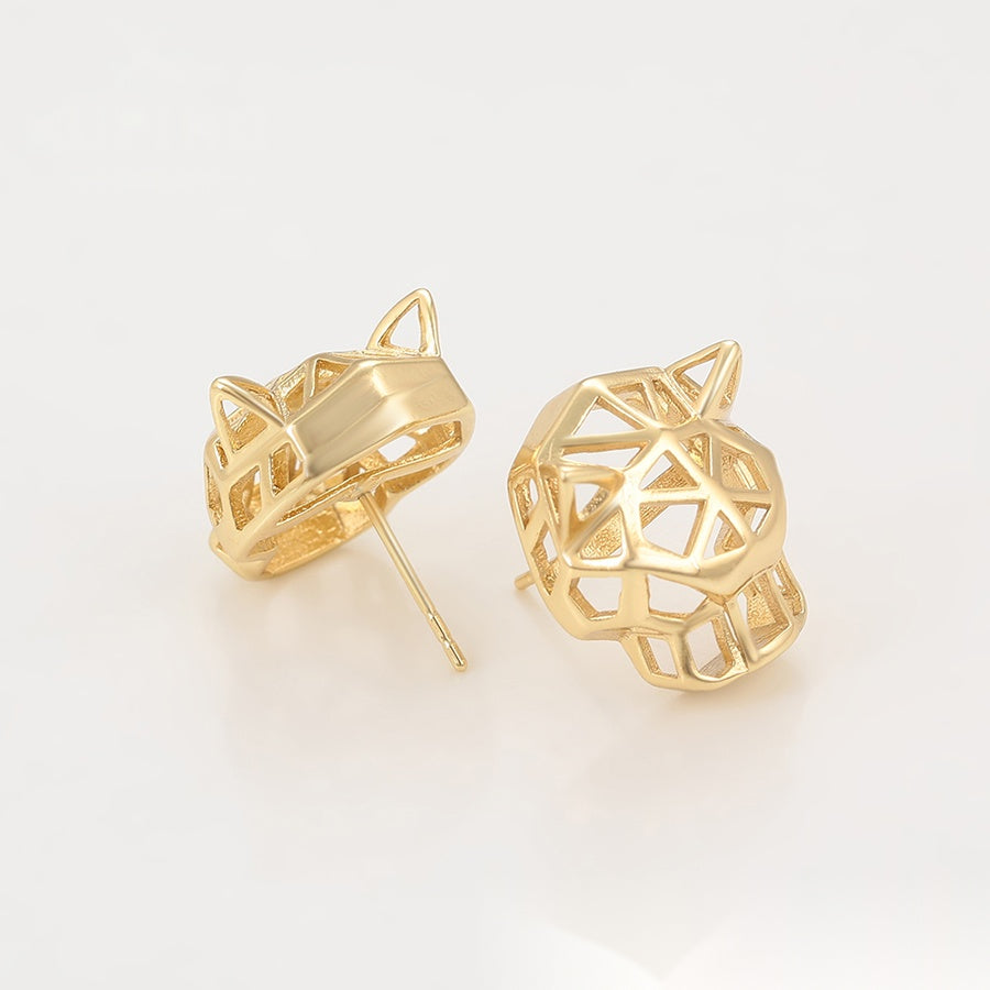 Gold Geometric Panther Stud Earrings