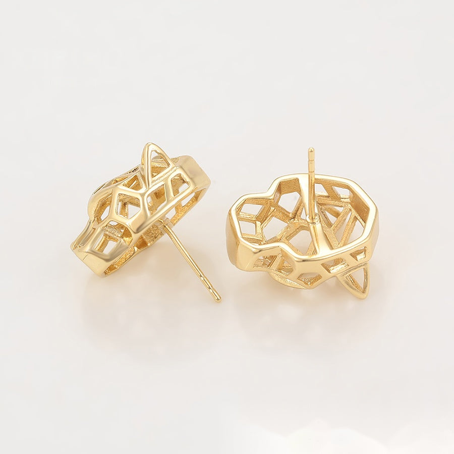 Gold Geometric Panther Stud Earrings