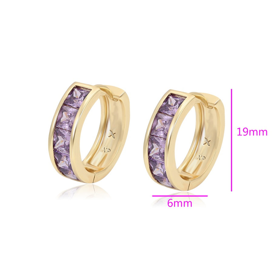 Gold Huggie Hoop Earrings with Purple Stones