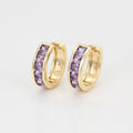 Gold Huggie Hoop Earrings with Purple Stones