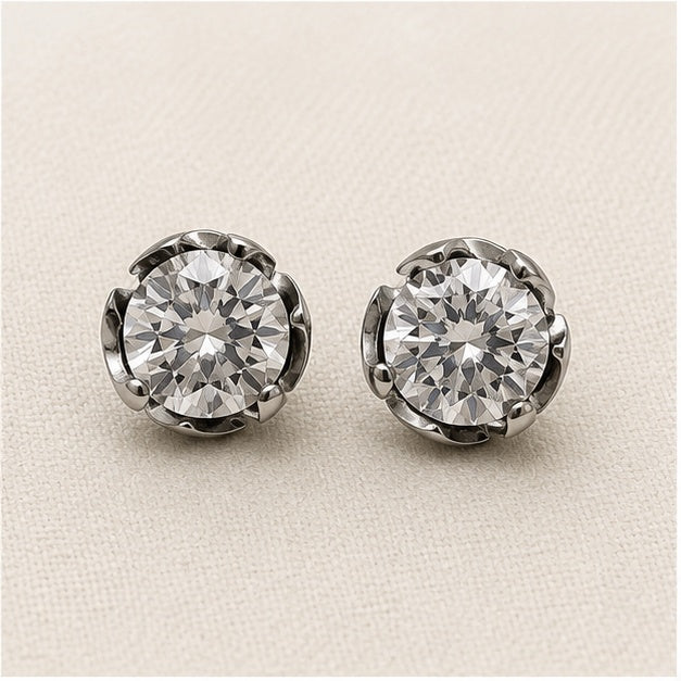 Silver Round Crystal Stud Earrings