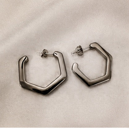 Silver-Tone Geometric Pentagon Hoop Earrings