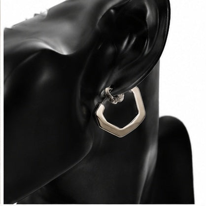 Silver-Tone Geometric Pentagon Hoop Earrings