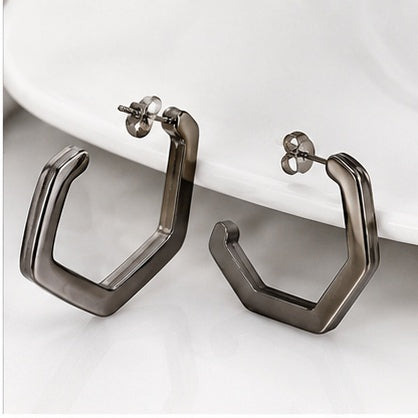 Silver-Tone Geometric Pentagon Hoop Earrings