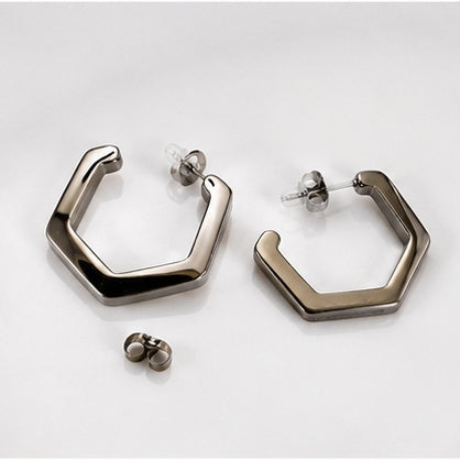 Silver-Tone Geometric Pentagon Hoop Earrings