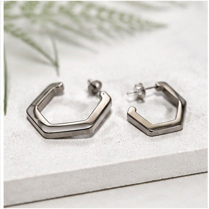 Silver-Tone Geometric Pentagon Hoop Earrings