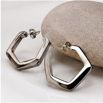 Silver-Tone Geometric Pentagon Hoop Earrings