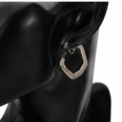 Silver-Tone Geometric Pentagon Hoop Earrings