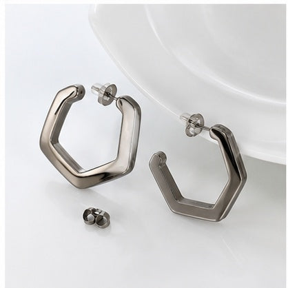 Silver-Tone Geometric Pentagon Hoop Earrings