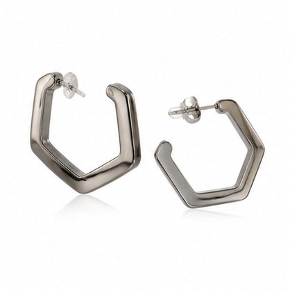 Silver-Tone Geometric Pentagon Hoop Earrings