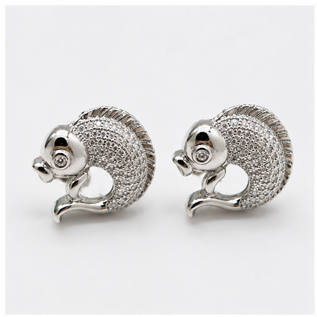 Silver Crystal Fish Stud Earrings
