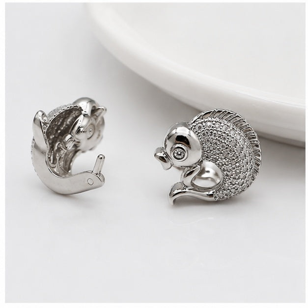 Silver Crystal Fish Stud Earrings