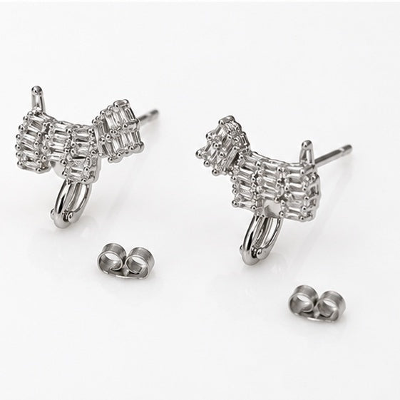 Silver Westie Dog Crystal Earrings