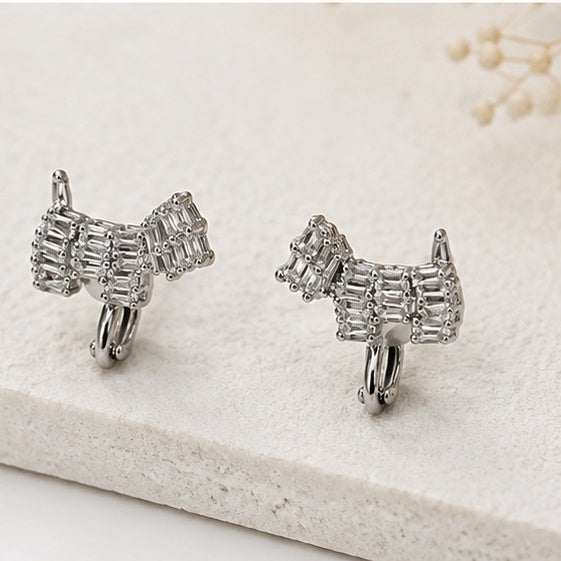 Silver Westie Dog Crystal Earrings